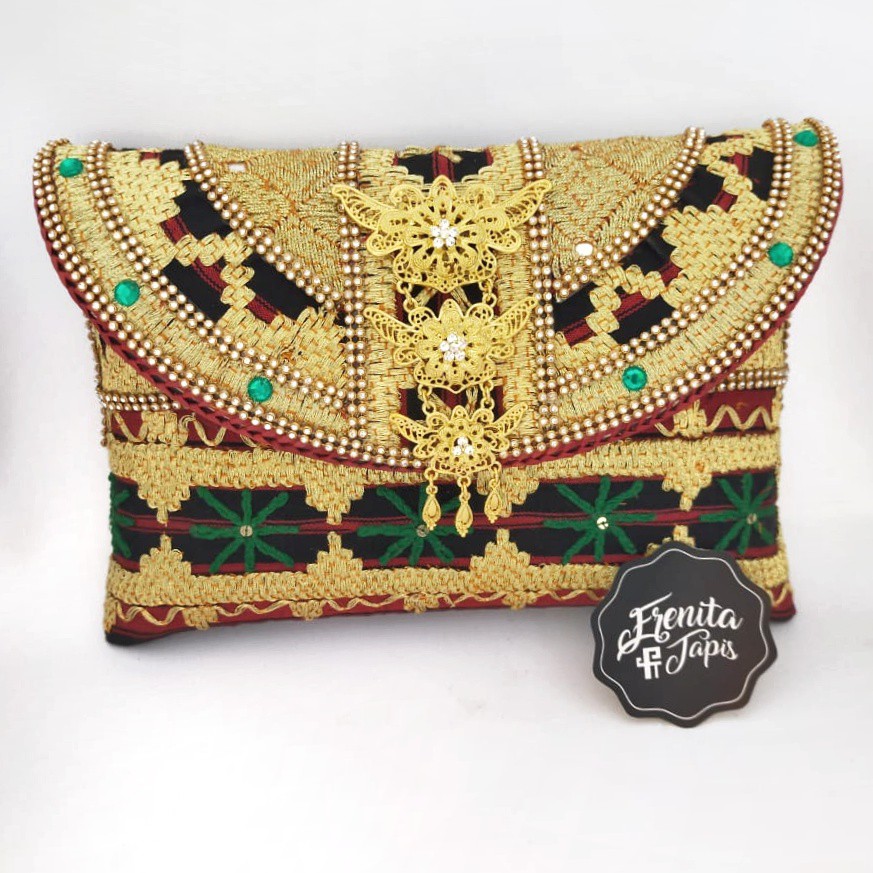 [BISA COD] Clutch Tapis Motif Bintang Hijau S M L