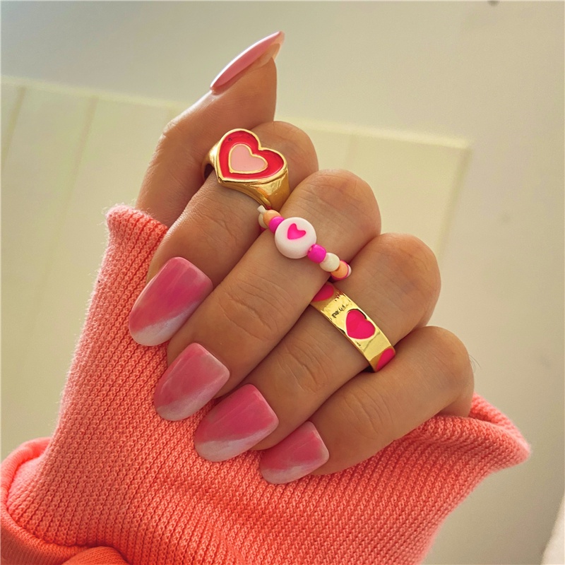 YEEZII 5Pcs/Set Korean Colorful Ring Set Oil Dripping Rings Fashion Heart Resin Beads Ring for Women Accessories Jewelry Gift