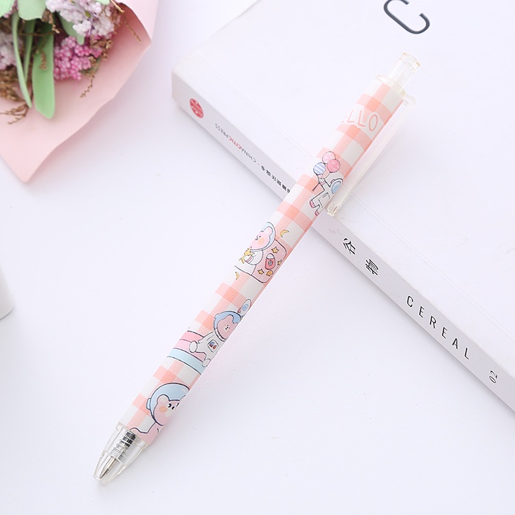 2pcs / Set Pulpen 0.5mm Motif Kartun Beruang Warna Pink Tahan Lama Untuk Hadiah Ulang Tahun