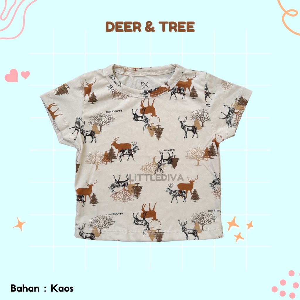 Deer n Tree Kaos Oblong Anak Motif size S M L 1 3 5 tahun Boy girl LENGAN PENDEK