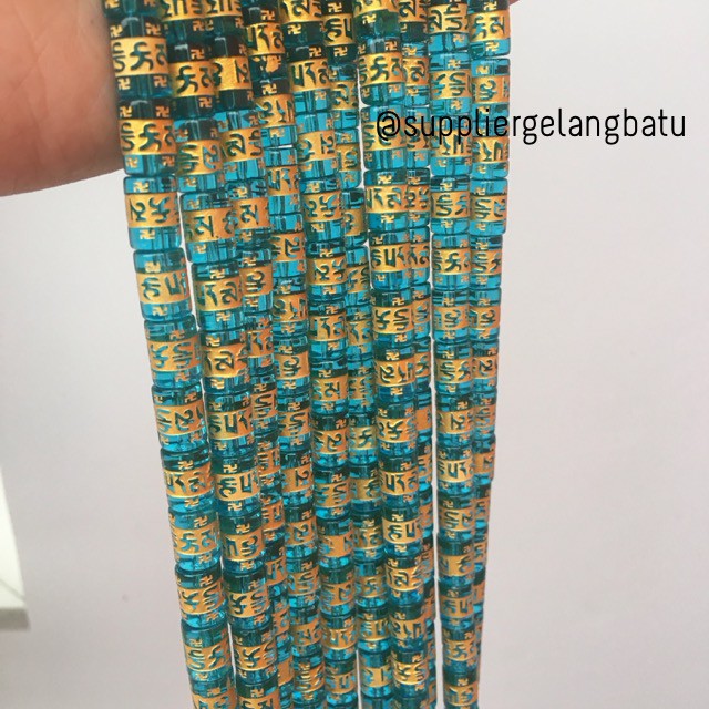 Tabung Tibet tosca hijau biru kuarsa kristal healing yoga renceng 8mm
