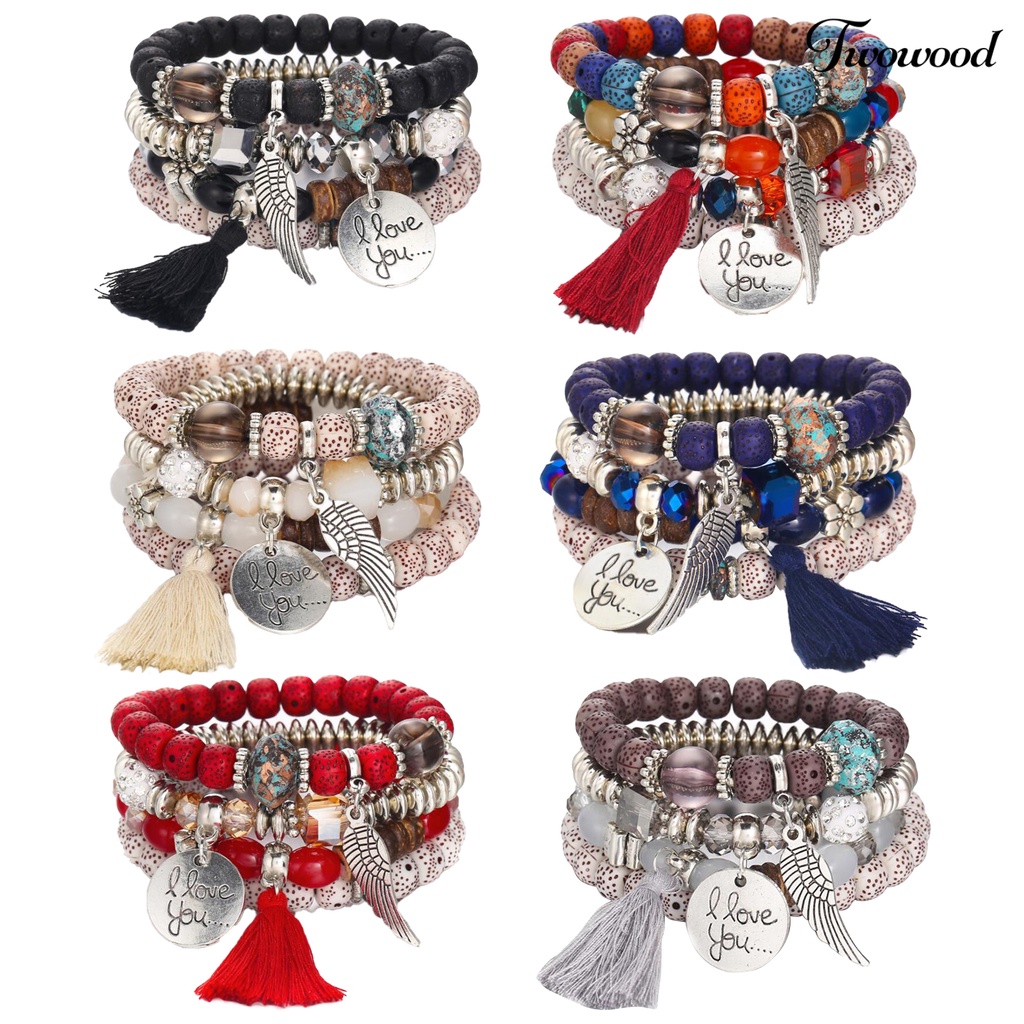 4pcs / Set Gelang Manik-Manik Multilayer Gaya Bohemian Untuk Wanita