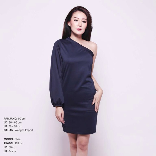 Demna One Shoulder Dress Sabrina Bodycon Dress Navy Hitam