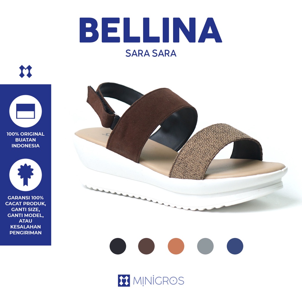 Sara Sara BELLINA Sandal Wedges Wanita Kekinian Sendal Cewek Tali Belakang Hak Platform Terbaru