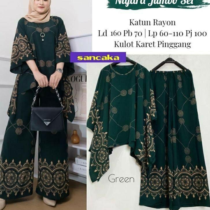 Harga Termurah NIYARA JUMBO SET Baju Setelan One Set Batwing Tunik Waka Waka Kulot Celana Panjang Mo