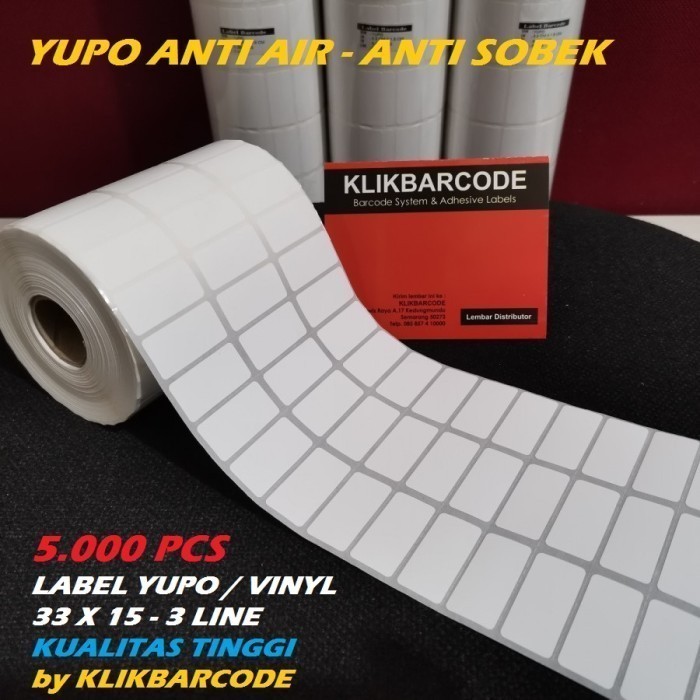 

MURAH KERTAS STICKER LABEL BARCODE YUPO 33X15 3 BARIS ISI 5.000 LABEL