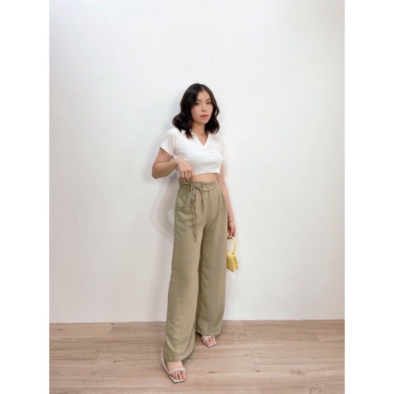 VIOthelabel | Ha-Ri Culotte Airflow Tali Samping / kulot panjang wanita / kulot highwaist-Sage green