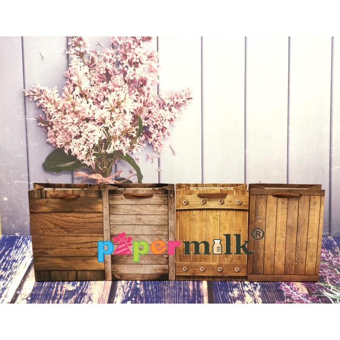 

(TERLARIS) Papermilk, Paperbag Motif Kayu Size 18 × 24 × 8,5 CM, Size Depan