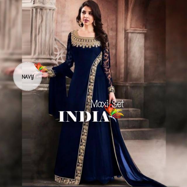 Baju Gamis Brokat Wanita Terbaru Remaja Kekinian Modern 2021 / Dress Muslim Cewek Maxy India