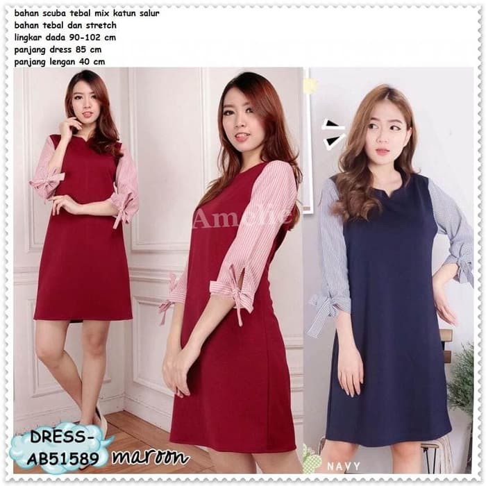 Mini Dress Tunik Kerja Pesta Lengan Panjang Baju Katun Bangkok Import