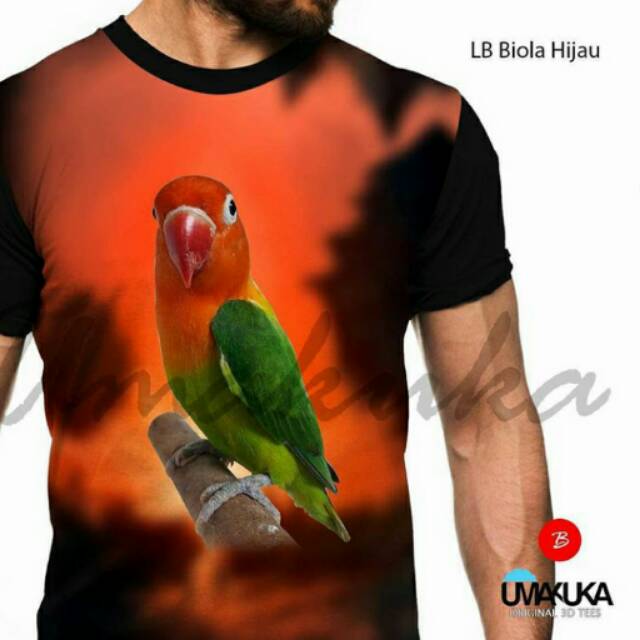 Kaos 3D Full Print  Burung Lb Biola Hijau