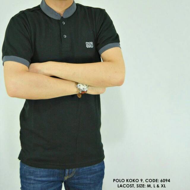 Kaos polo kerah koko hitam polos cowok pria