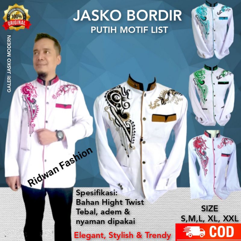 Jas Koko | Jas Koko Dewasa | Jasko Putih Bordir | Baju Koko pria dewasa | Jas Mandarin | Jas Koko