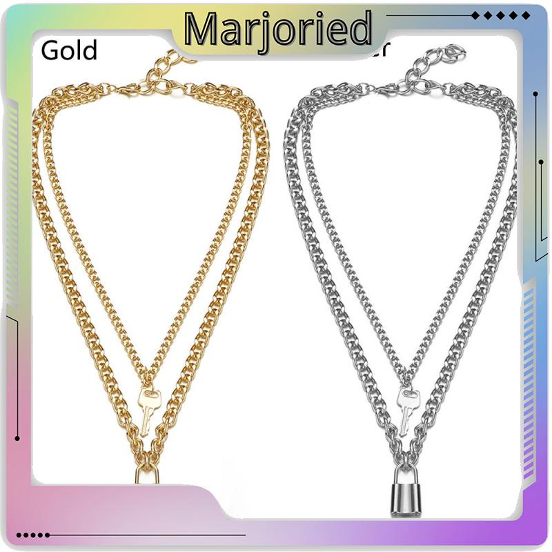 Kalung Rantai 2 Layer Liontin Gembok Hati Retro Simple Kreatif Untuk Wanita-MJD