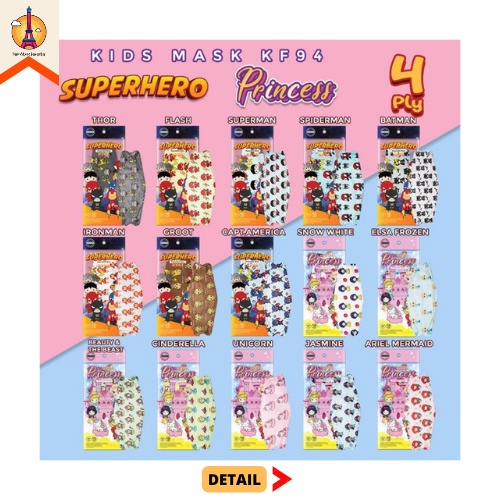 Masker Anak Model KF94 Masker 4ply Anak Motif Superhero Princess Masker KF94 Kartun Lucu Masker Mura