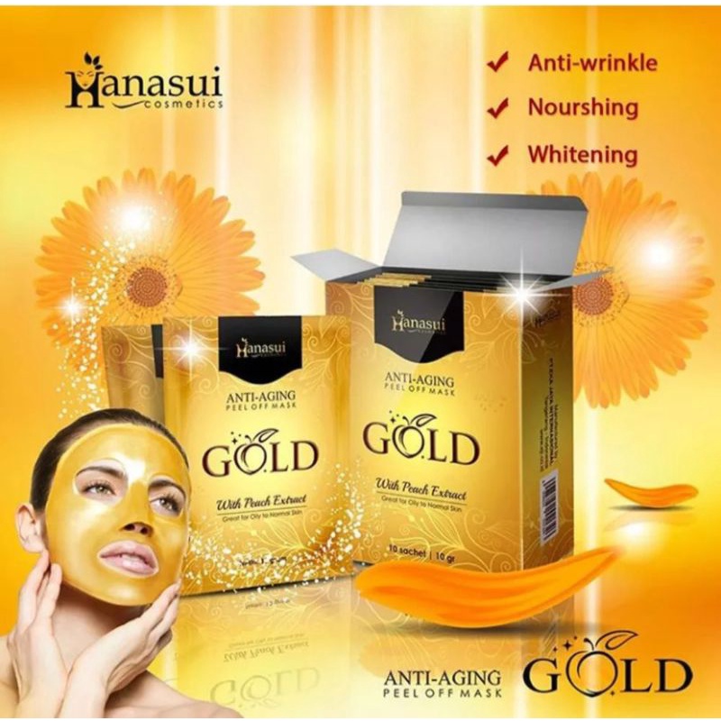 Hanasui GOLD Anti Aging Peel Off Mask Peach Extract Oily to Normal skin sachet masker emas mencerahkan