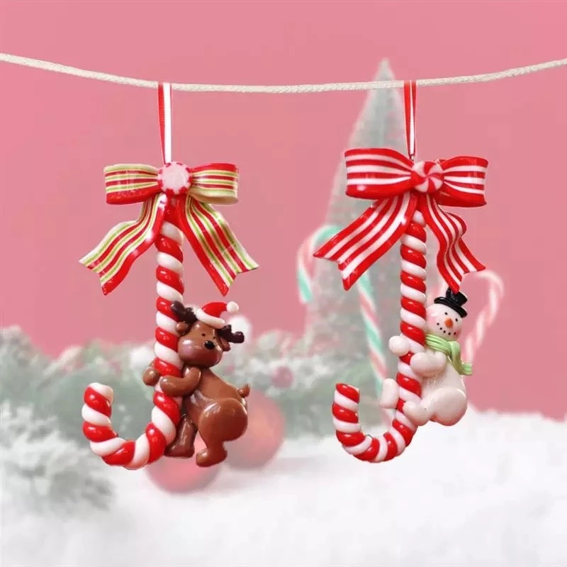 [Christmas Products] Xmas Tree Santa Snowman Emulational Candy Cane Ornament For New Years