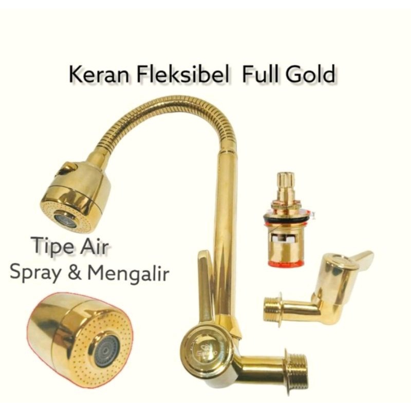 Keran Dapur fleksibel Kran Cuci Piring Flexibel Keran Tembok Angsa Flesibel Warna gold / emas