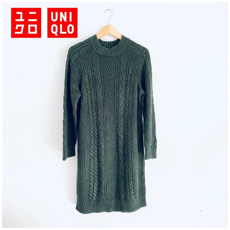 UNIQLO dress FULL Kepang hijau botol