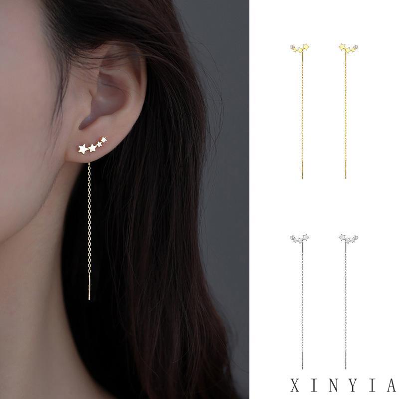 【COD】Anting Rantai Panjang Rumbai Bentuk Bintang Untuk Wanita Anting Rantai Panjang Desain Bintang Bahan Sterling Silver / Gold Untuk Wanita