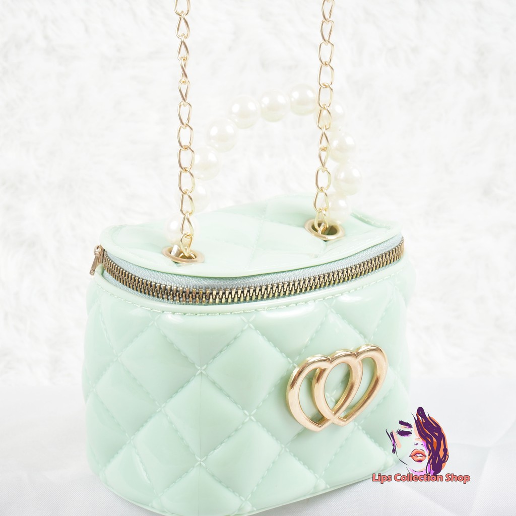 Tas Jelly Glossy Tabung Love Pearl | Tas Mini Rubber | Tas Jelly Mini Mutiara