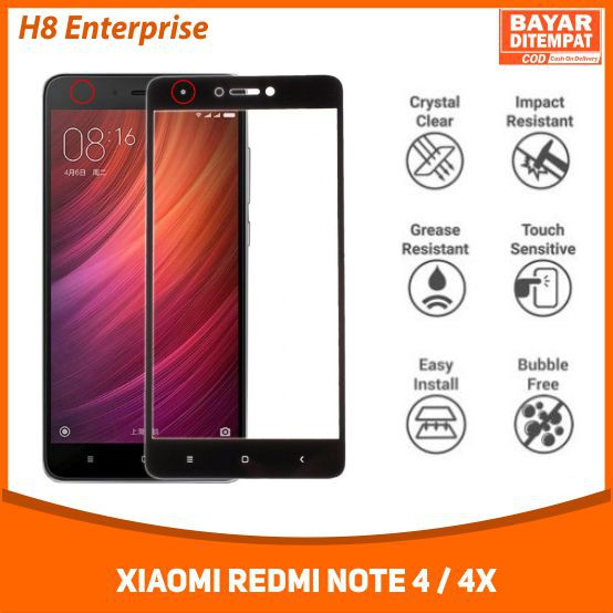 H8 Tempered Glass 3D Xiaomi Redmi Note 4X Tempered Glass Full Layar Full Cover Full Glue