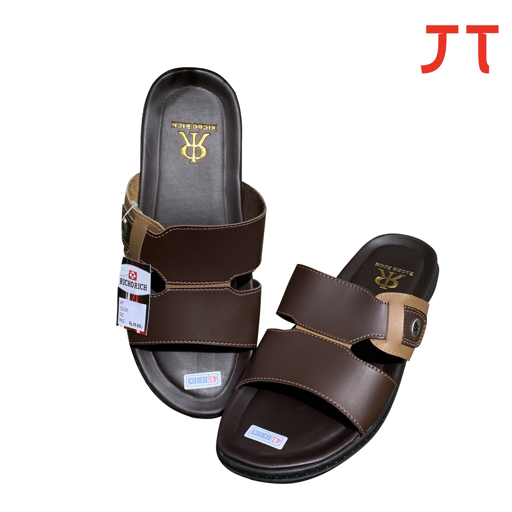 (BISA COD)Sandal Slop RICHORICH / Sandal Pria / Sandal Kulit Sintetis / Sandal Pria Slop-1