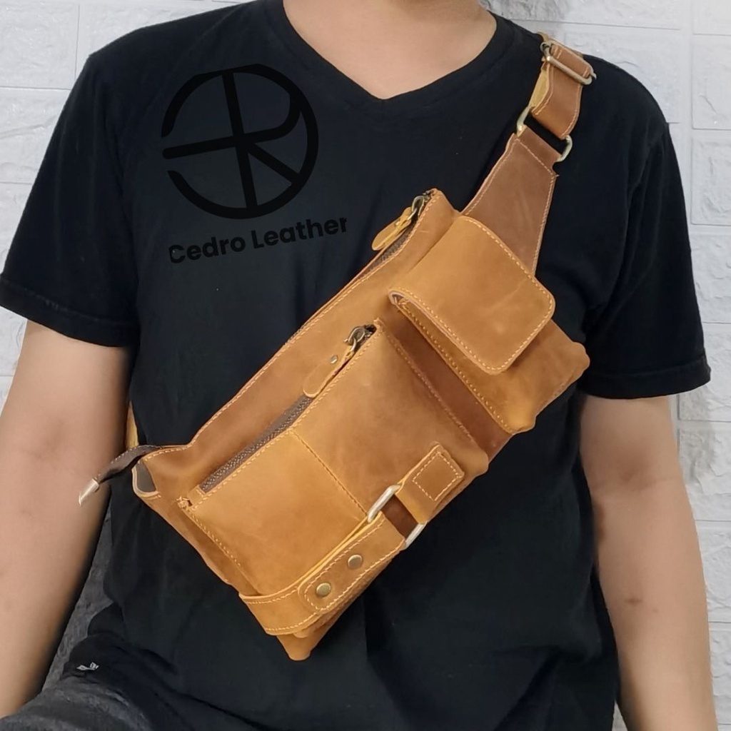 Cedro Leather Tas Pria kulit Asli waistbag hazelnut premium collection