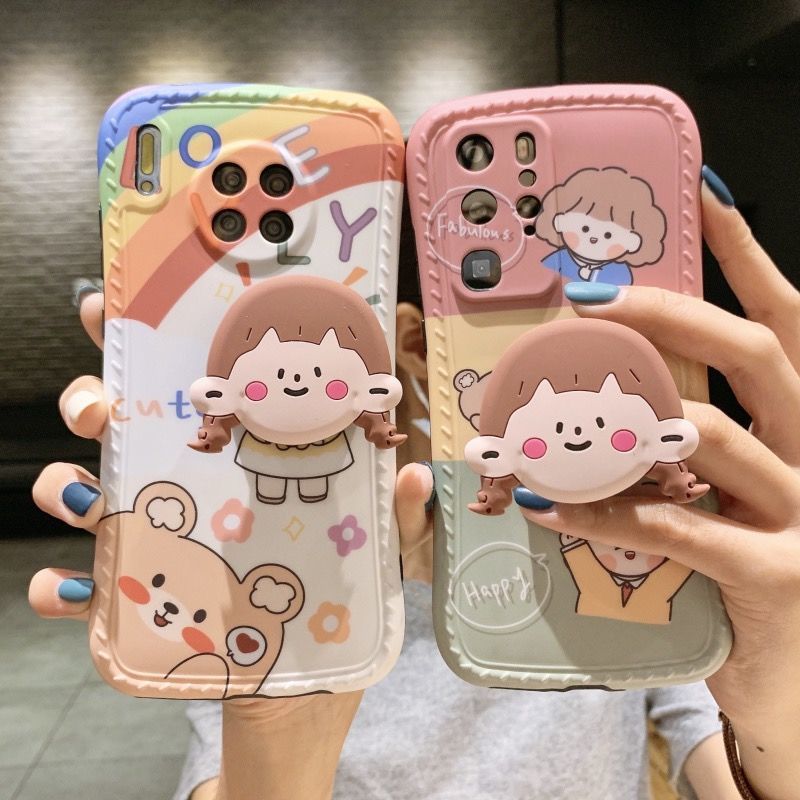 Casing Soft Case Huawei Motif Wanita Berwajah Lucu Dengan Ring Holder