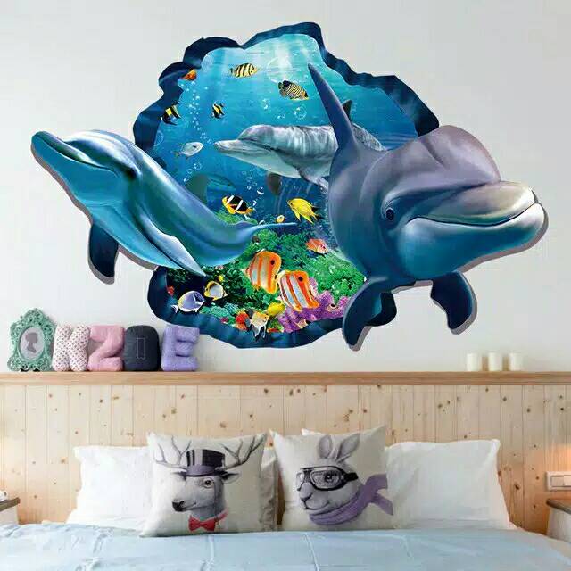 Wall Sticker 3D Dolphin Stiker 3D