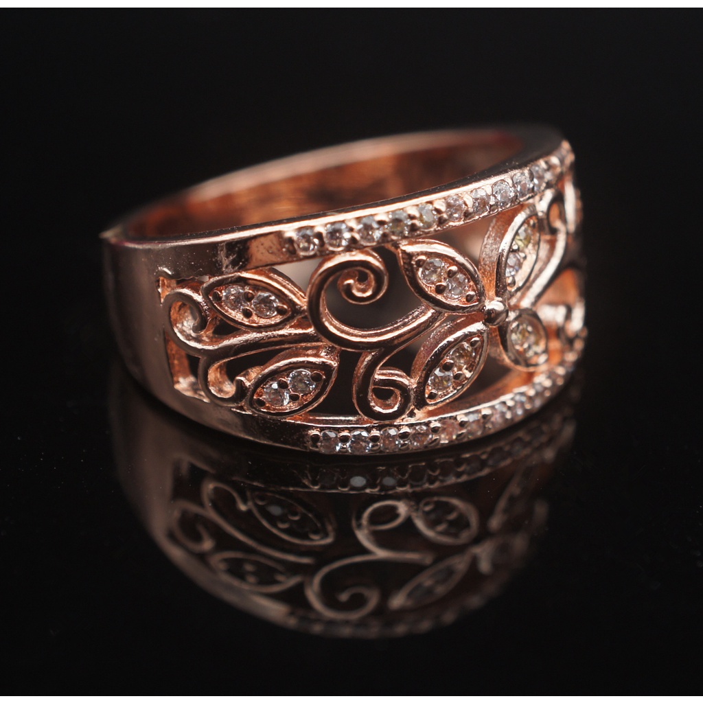 Cincin Wajah Lebar Wanita 925 Perak Mawar Emas