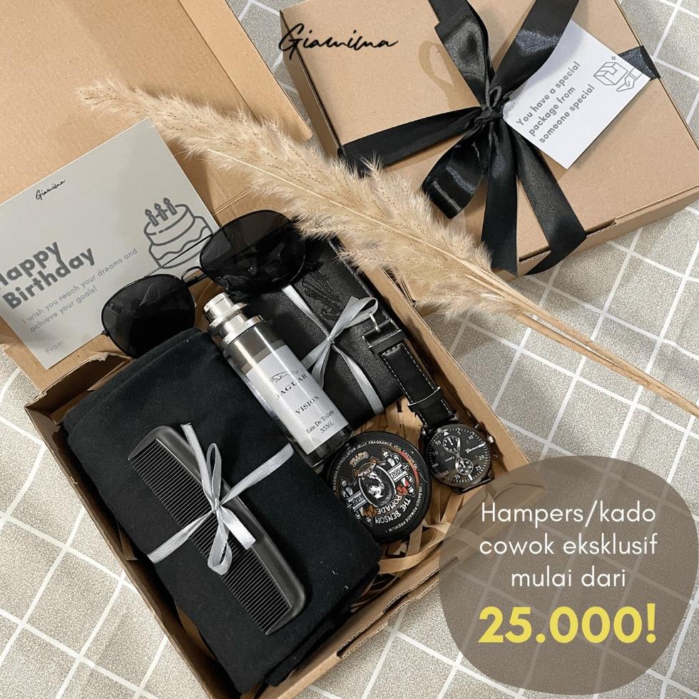 

Ready stock Hampers kado ulang tahun cowok / Hampers black edition / Kado anniversary cowok YER