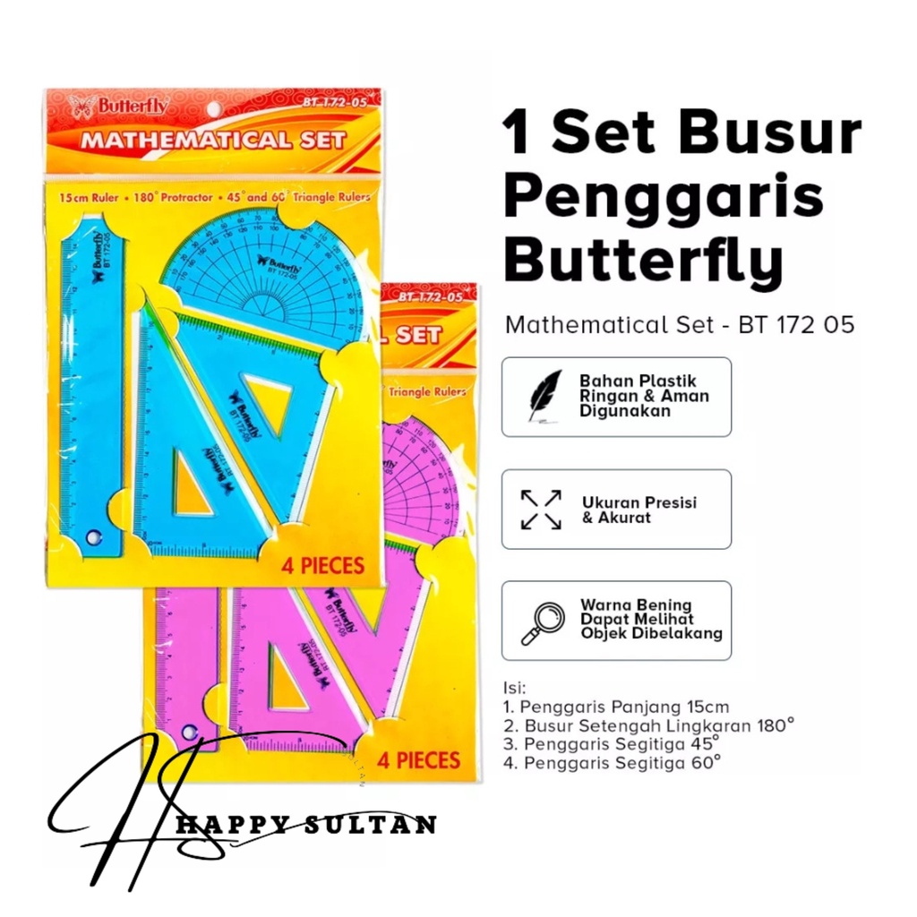 

Ruler Penggaris Butterfly BT 172-05 Busur Segitia 1 Set 4 Pcs