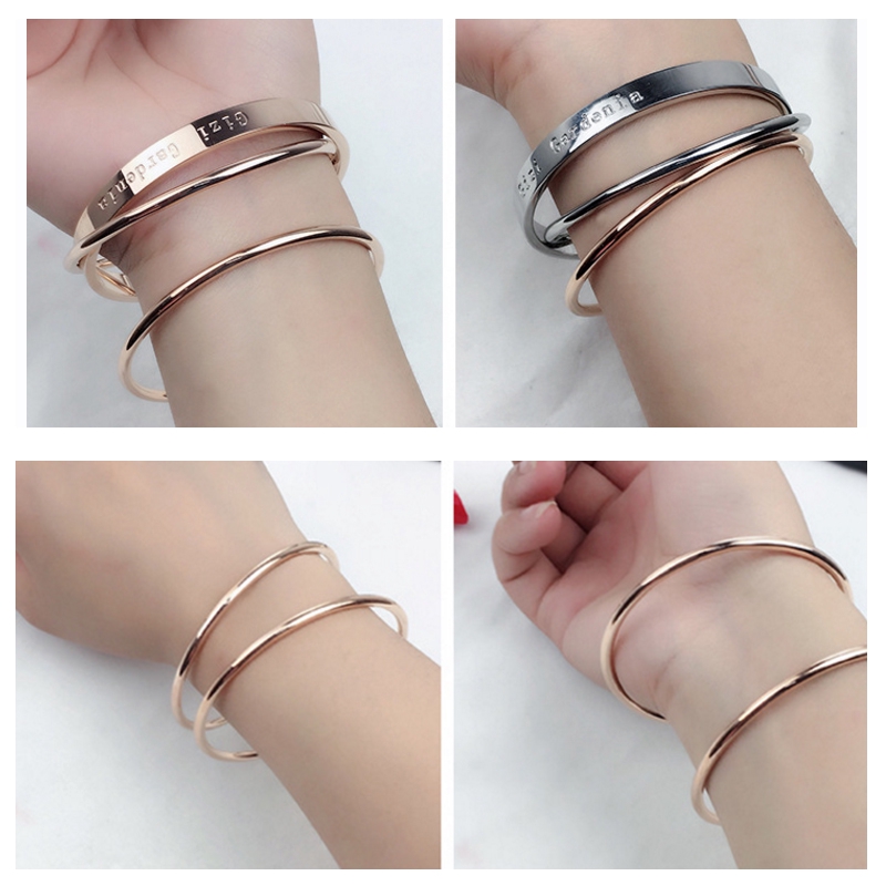 Gelang Titanium Steel Warna Rose Gold 18K Gaya Korea untuk Pasangan-4