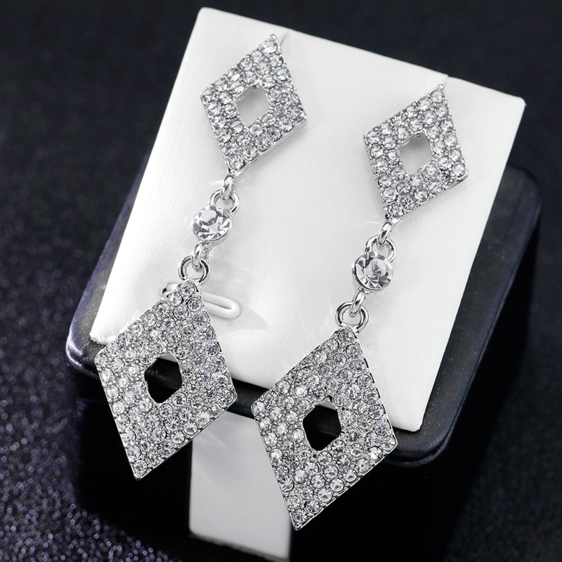 SIY  Women Earrings Dangle Luxury Jewelry Rhinestone Bride Charms Square Drop Wedding