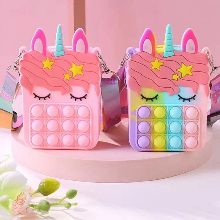 Tas Pop it Anak Unicorn Lucu Import /POP IT RAINBOW UNICORN TAS SELEMPANG ANAK VIRAL TIKTOK / NEW POP IT BAG  Karakter Unicorn - Import