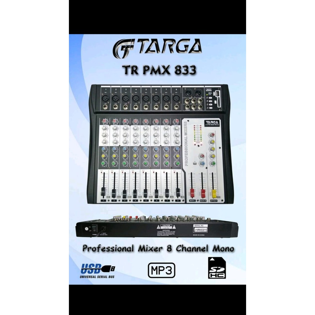 TARGA Professional Mixer 8 Channel Mono TR PMX 833