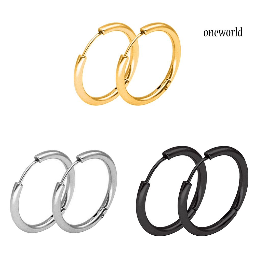 OW@ 1 Pair Stainless Steel Fashion Punk Unisex Ear Hoop Circle Earrings Jewelry Gift