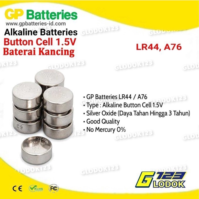 Baterai Battery Batre Jam Tangan Kancing Koin Bulat LR44 A76 V13GA