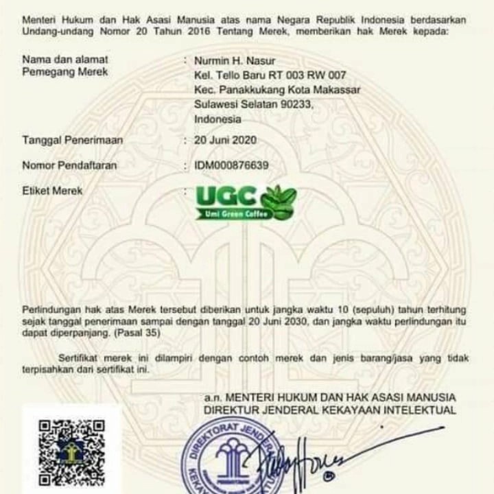 ORIGINAL - UGC Umi Green Coffee  Pelangsing Kopi Hijau Pelangsing Alami Kesehatan
