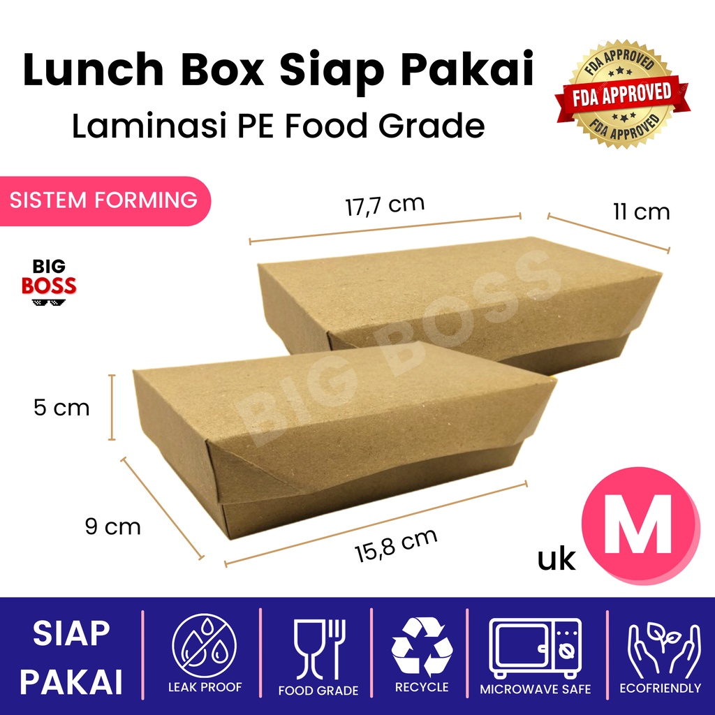 Lunch Box Paper Kraft Coklat SIze Medium Large Siap Pakai / Kotak Makan Rice Box Takeaway / Kotak Makan Kertas / Lunch Box Takeaway / Rice Box