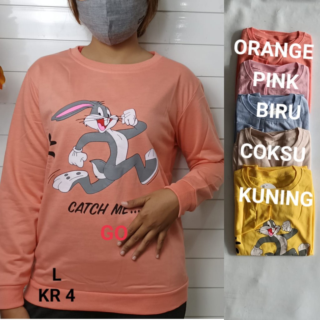 gof KR S.DAY SWEATER Pakaian Wanita Outerwear Atasan Motif Huruf Casual Santai Original