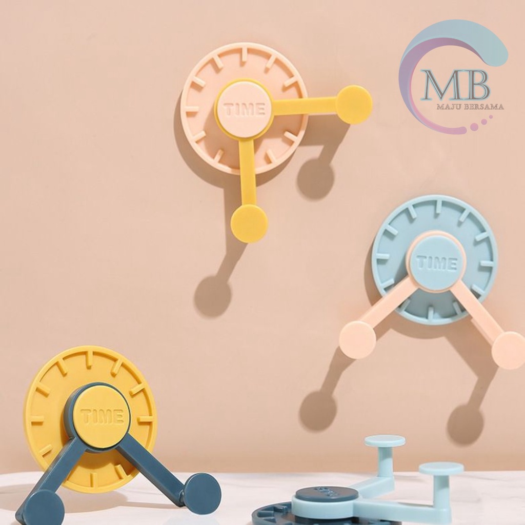 RT104 Gantungan Hanger Hook kunci tempel 2 kait bentuk jam 2 warna rotasi 360 MB3012