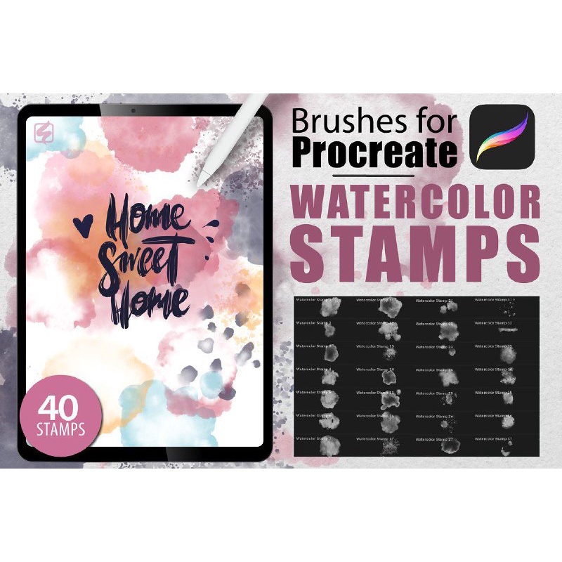 Procreate Brush - Home Sweet Home Watercolor Stamps