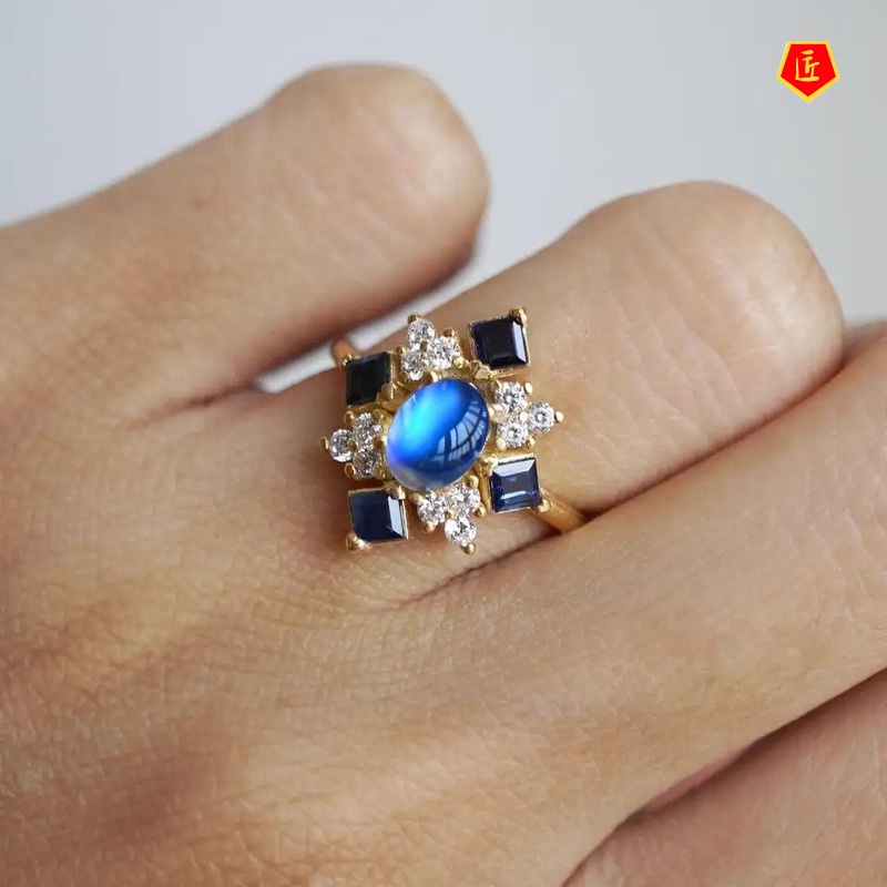 [Ready Stock]Fashion Personality Inlaid Moonstone Gold Ring
