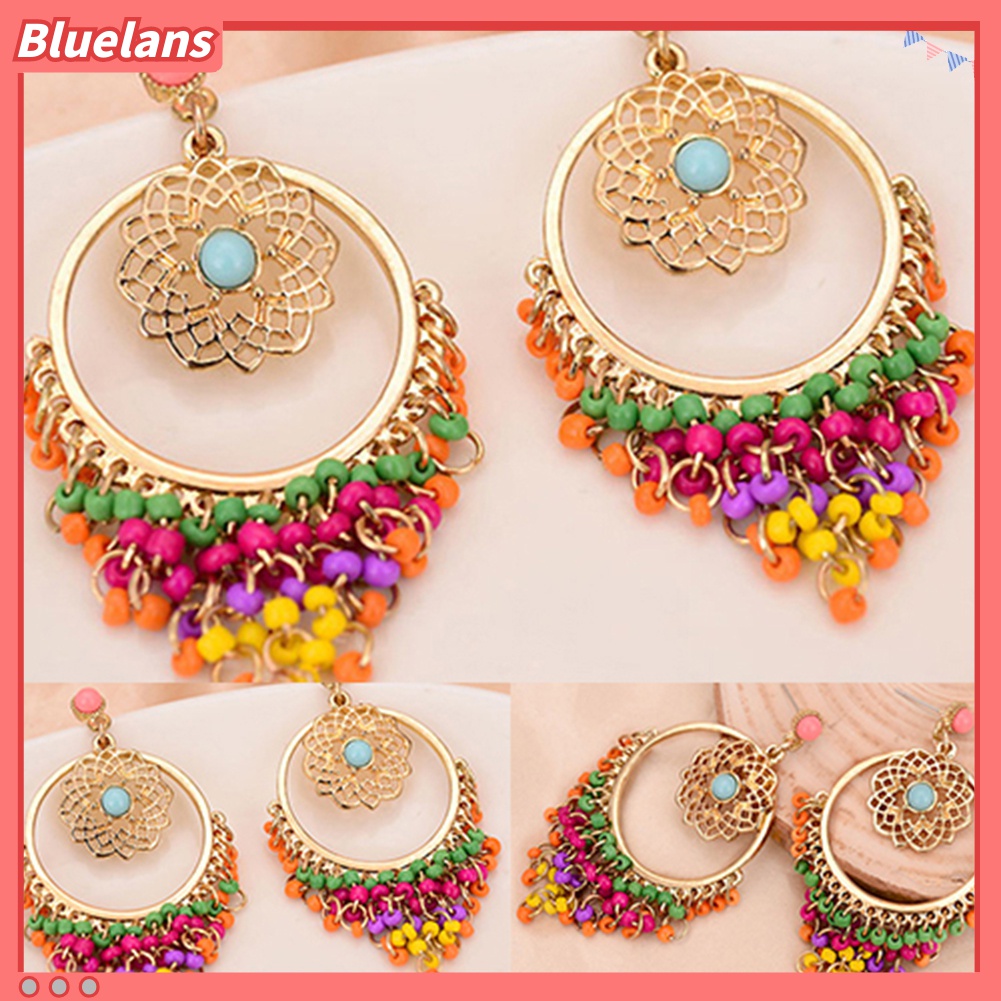 Anting Juntai Manik-Manik Ukir Rongga Warna-Warni Gaya Boho Untuk Wanita