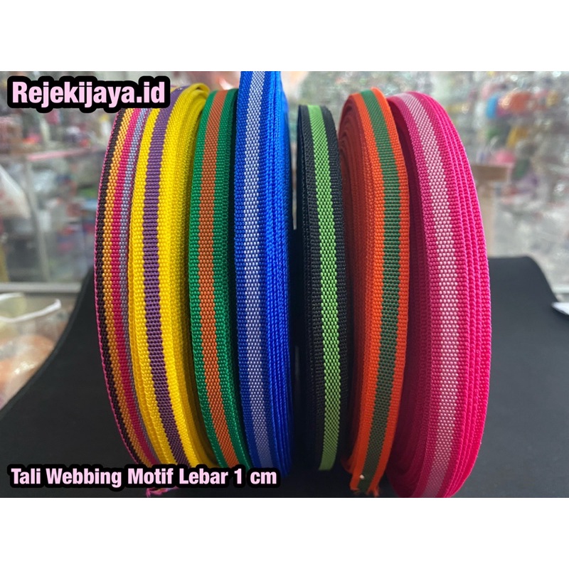 TALI WEBBING MOTIF GARIS LEBAR 1 CM PER METER / WEBBING MOTIF METERAN / TALI KALUNG KUCING METERAN L