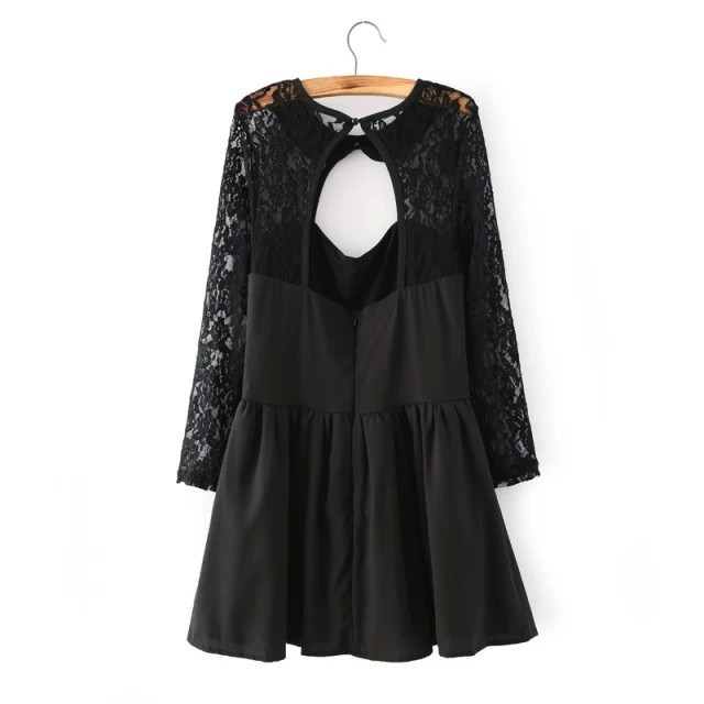 2992223 Dress Black Sexy Lace Dress (S,M,L)  Lace, soft chiffon, gauze, back zipper