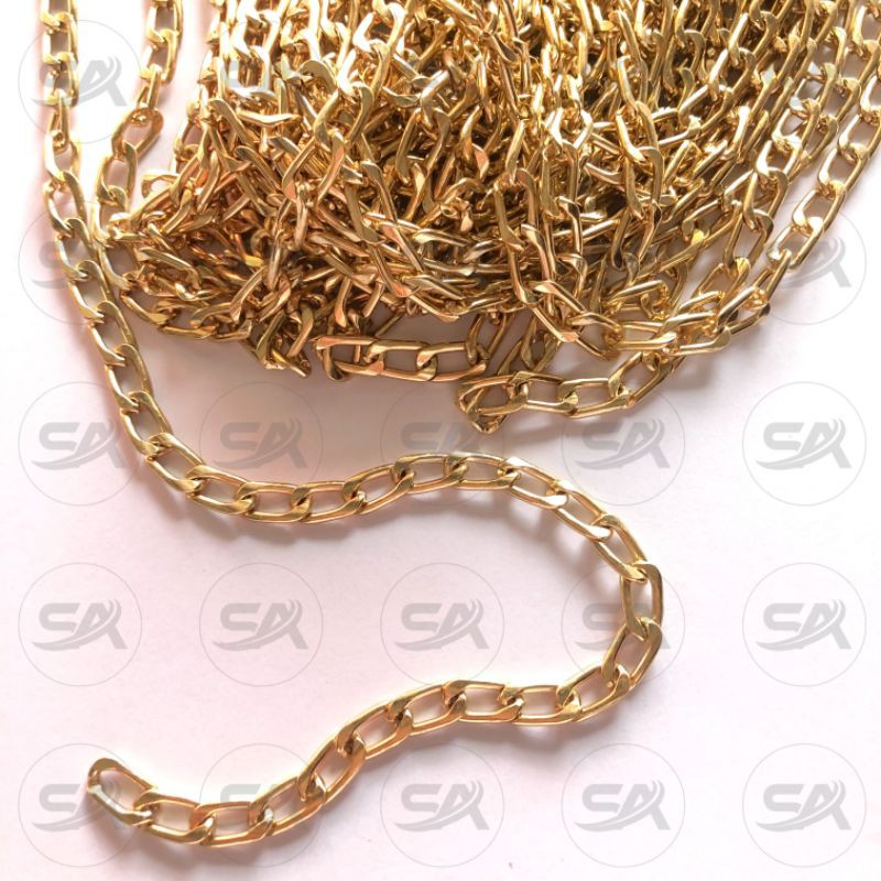 RANTAI TAS GOLD 6,5mm (METER) CHAIN STRAP RANTE BESI GEPENG PIPIH IMPORT TALI RANTAI MASKER