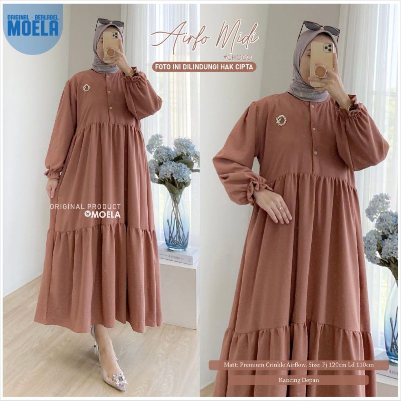 AIRFO MIDI DRESS BY MOELA | BEST SELLER | BUSUI FRIENDLY | KANCING DEPAN